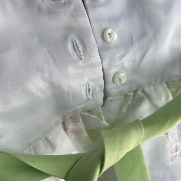 PLACE White Dress Flower Embroidered with Green Belt for 6-9M Baby Girl - Picture 5 of 6